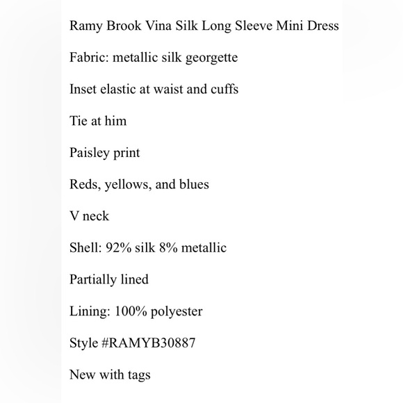 *NWT* Ramy Brook Vina Silk mini Dress - Picture 13 of 13